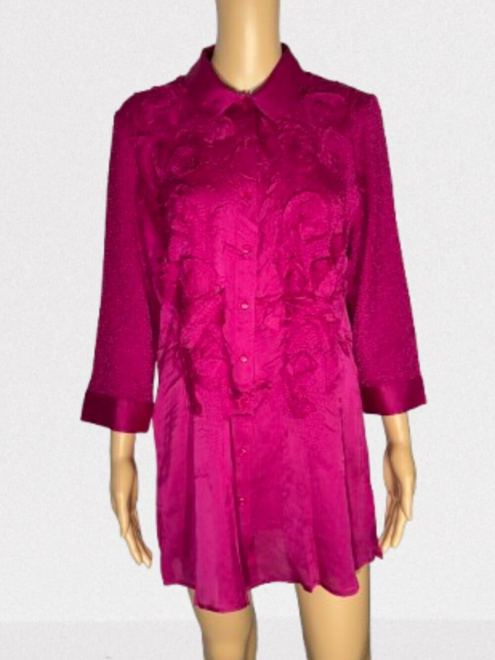 Chico's Bright Fuchsia Textured Button-Front Blouse Tunic Size 1